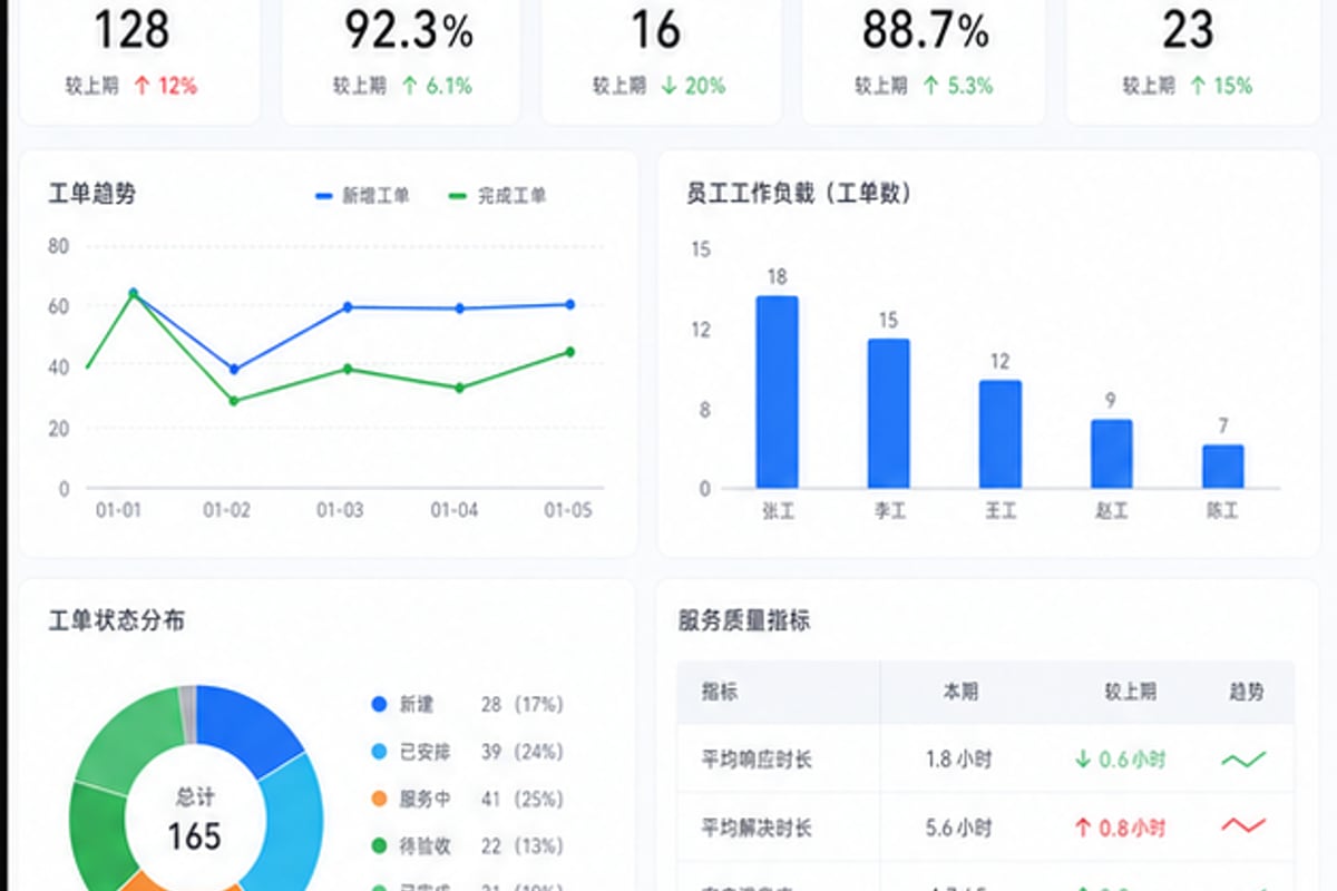 案例示意：订单、提醒、逾期、复购线索和员工负载看板