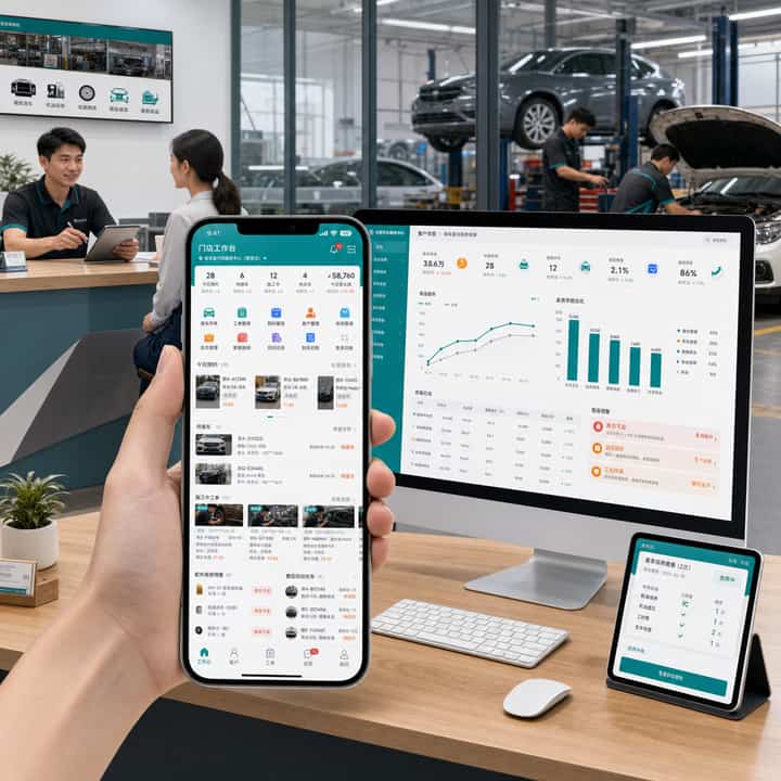 汽车美容/维修门店 App：车辆档案、预约到店、施工工单、配件库存、会员套餐和售后回访