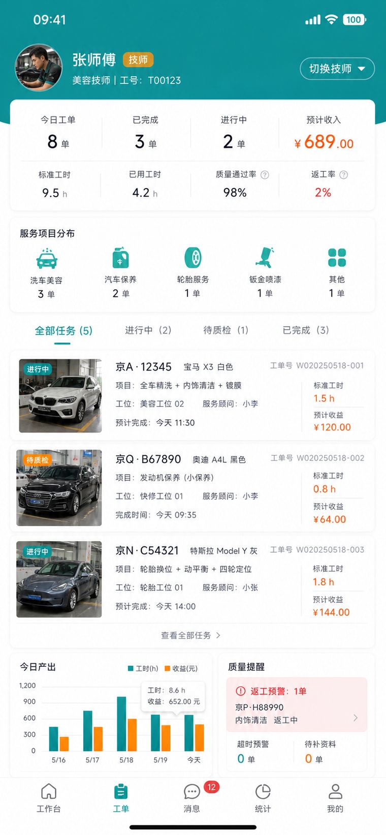 案例示意：技师任务与计件