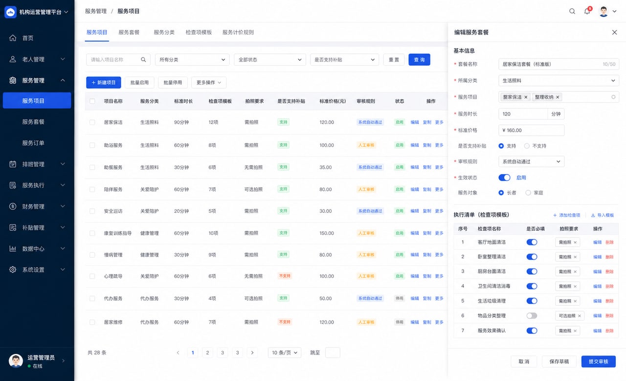 案例示意：服务项目与套餐配置