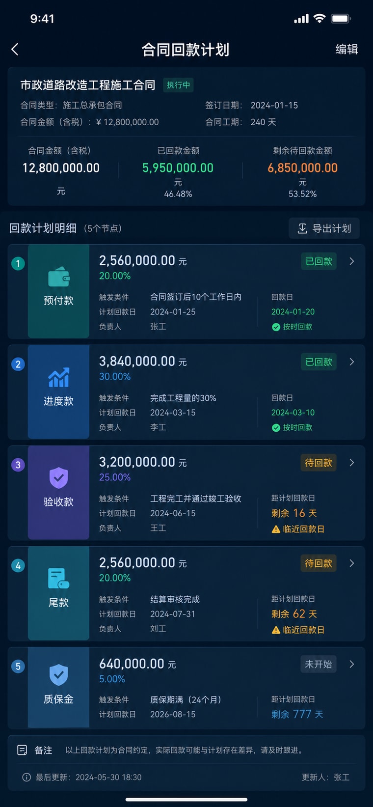 案例演示：合同回款计划