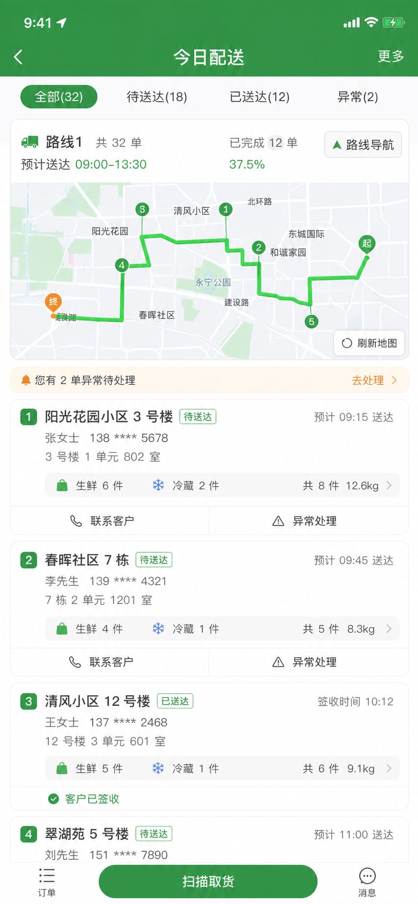案例示意:骑手配送任务、路线排序和包裹核对