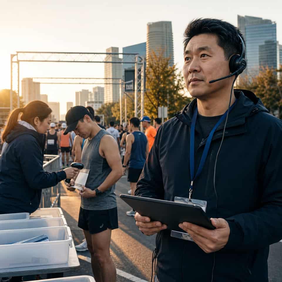 体育赛事报名小程序 + 现场运营后台：资格审核、分组编排、号码牌、检录计时、成绩证书和赛事看板案例